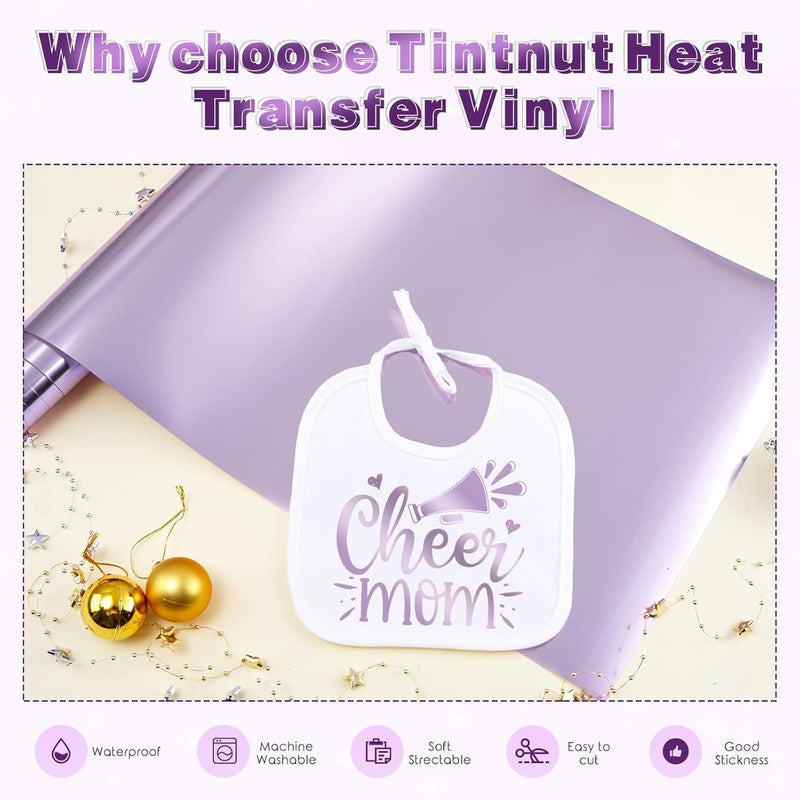 Tintnut لفائف الفينيل المعدني لنقل الحرارة كروم بنفسجي - 12" × 6 قدم فويل هولوجرافيك للكي على القمصان والحقائب والقبعات والحرف اليدوية - Image 3